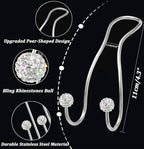 Bling Purse Hook for Car Headrest, Cute Car Seat Hooks (2Pack) | Upgraded,Durable Stainless,Car Purse Hanger,Purse holder,Rhinestones,Bag Hooks,Car Hooks for Purses and Bags Cute,White - Image 3