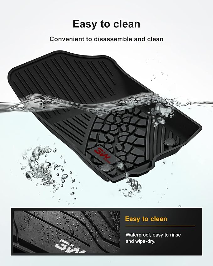 3W Floor Mats for Jeep Gladiator 2020-2026 1st & 2nd Row | TPE All Weather Floor Liner Full Set Car Liners with red Logo,Black - Image 5