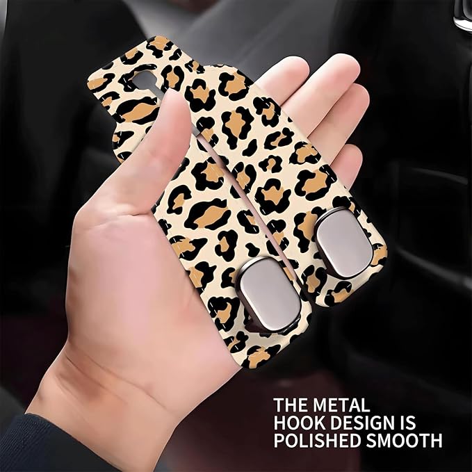 Car Seat Headrest Hook, Universal Leather Cute Hanger Holder Hook, Storage Organizer Interior Accessories for Purse Bags Handbag Luxury Yellow Leopard - Image 4