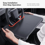 YONZEE 2-in-1 Car Steering Wheel Desk Tray & Car Seat Gap Filler Organizer – Foldable Carbon Fiber Look Table for Laptop, Eating, Writing – for Standard Round Steering Wheels - Image 4