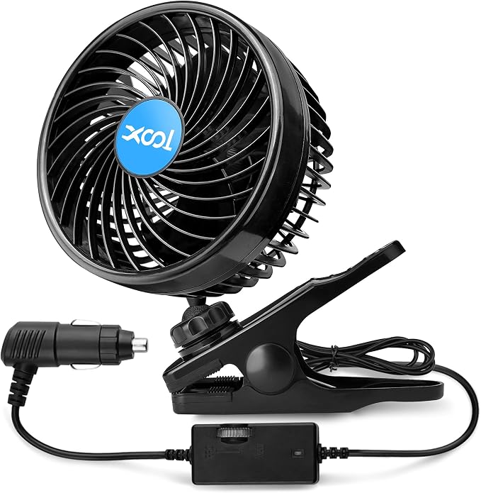 XOOL 12V 6'' Car Fan, Clip Fan 360 Degree Rotatable Car Fan Cooling Air Fan with Stepless Speed Regulation & Cigarette Lighter Plug for SUV, RV, Vehicles by XOOL