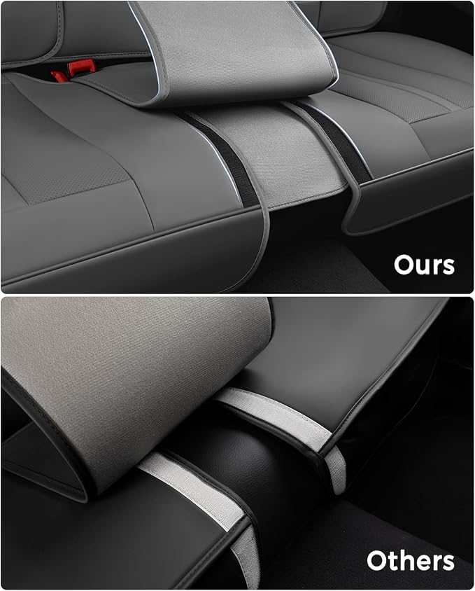 Huidasource Gray Back Seat Cover Luxury Nappa Leather, Rear Seat Cover with Velcro Adjustable, Ventilation Holes, Child Safety Seats, Back Seat Car Cover Universal Fit for Most Cars SUV Trucks, Gray - Image 3