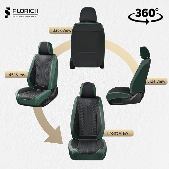FLORICH Leather Seat Covers Full Set Automotive Car Seat Cover Front and Back Waterproof Auto Seat Covers Full Coverage Car Seat Protector Cushion Universal Fit for Most Cars SUV Trucks, Black&Green - Image 7