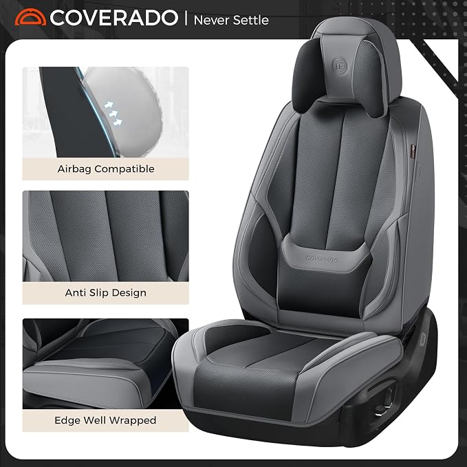 Coverado Car Seat Covers, Seat Covers for Cars, Waterproof Leather Auto Seat Protectors, Leather Car Seat Cushion, Car Interiors Accessories Universal Fit for Most Cars - Image 7