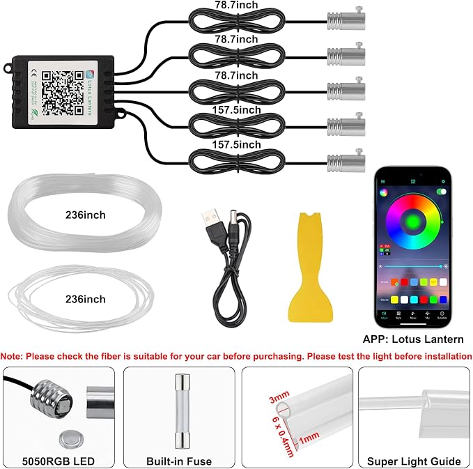 Interior Car Lights APP/Remote Control, 5 in 1 RGB USB Ambient Lighting Kit | 16 Million Colors & 29 Preset Modes, With 236 inches Fiber Optic, Music Mode Car Inside Lighting Accessories - Image 6