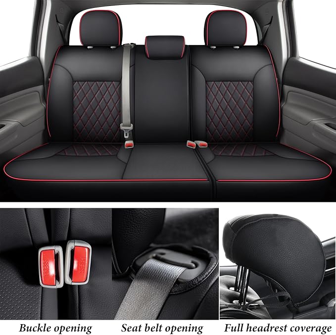 Coverado Tacoma Leather Seat Covers, Car Seat Covers Custom Fit for 2005-2023 Toyota Tacoma Double & Crew Cab SR SR5 Limited TRD Sport/Pro/Off Road (Fullset, Red) - Image 3