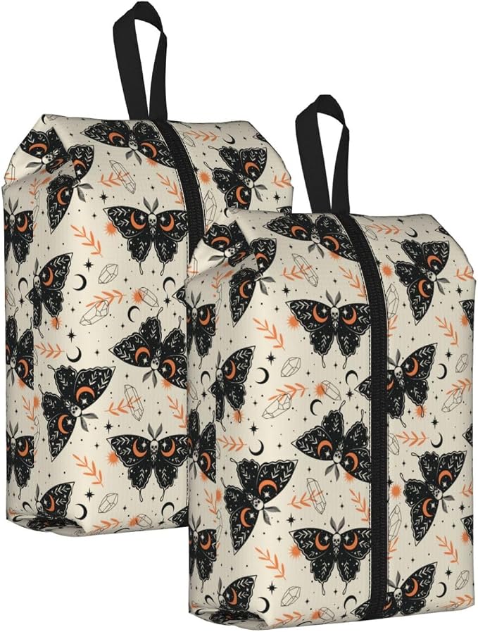 Gothic Witchy Butterfly Travel Shoe Bag for Men & Women, Waterproof Shoe Storage Organizer with Zipper, Portable Shoe Pouch for Sneakers, Heels, Sandals, Gym & Travel Luggage 2PCS by OLUSENMO