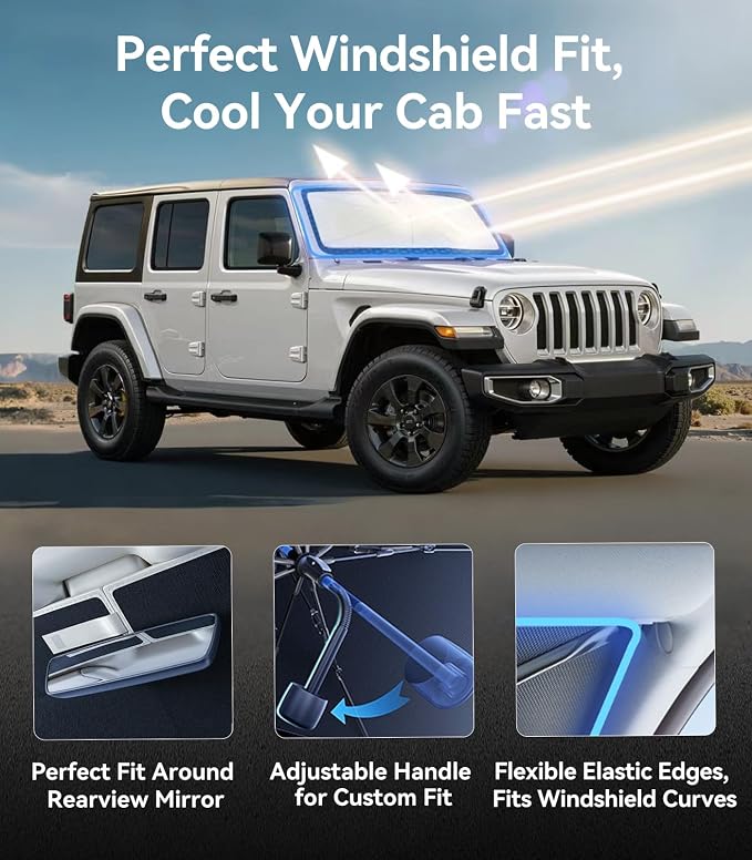 Nmoiss [Vinyl Coating Heat Shield] Windshield Sun Shade Umbrella for All Jeep Wrangler & Gladiator Accessories, Protect Car Interior from Sun Rays & Heat Damage Keep Cool - Image 4