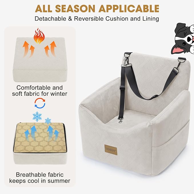 JOEJOY Dog Car Seats for Small Medium Dogs Under 35lbs, Dog Booster Seat with Detachable Washable Cover and Cushion, Memory Foam Pet Car Seat with Safety Belt and Storage Pockets (BGE) - Image 3