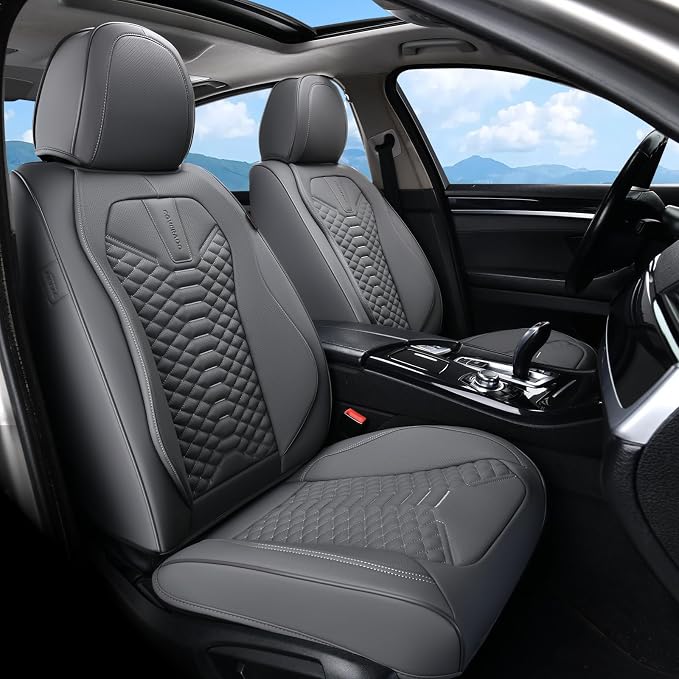 Coverado Car Seat Covers Full Set, Nappa Leather Seat Covers for Cars, 5 Seats Universal Waterproof Seat Covers, Front and Back Car Seat Protector, Automotive Seat Covers Fit for Most Cars, Gray - Image 2