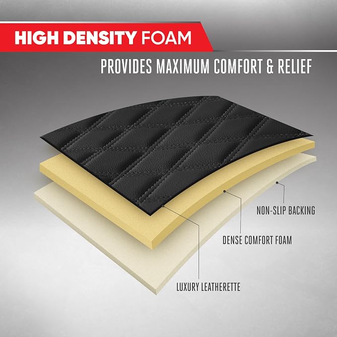 Motor Trend Rear Seat Cushion - Black Diamond Stitched Faux Leather Rear Seat Cover for Cars, Trucks, SUVs - Padded, Waterproof, Non-Slip Back Seat Cover with Storage Pockets - Image 5