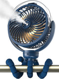Misting Stroller Fan, 6000mAh Battery Operated Portable Fan with Light & 360° Pivoting, Personal Cooling Fans with Flexible Tripod for Baby, Office, Travel,Treadmill,Outdoors (Dark Blue) by Wavmill