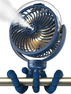 Misting Stroller Fan, 6000mAh Battery Operated Portable Fan with Light & 360° Pivoting, Personal Cooling Fans with Flexible Tripod for Baby, Office, Travel,Treadmill,Outdoors (Dark Blue) by Wavmill