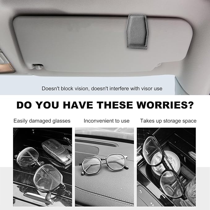 2PCS Sunglasses Holders for Car Sun Visor, Magnetic Leather Auto Visor Glasses Organizer Ticket Card Clip, Universal Eyeglasses Hanger Mounter for Most Cars, Trucks, SUVs (Gray) - Image 6