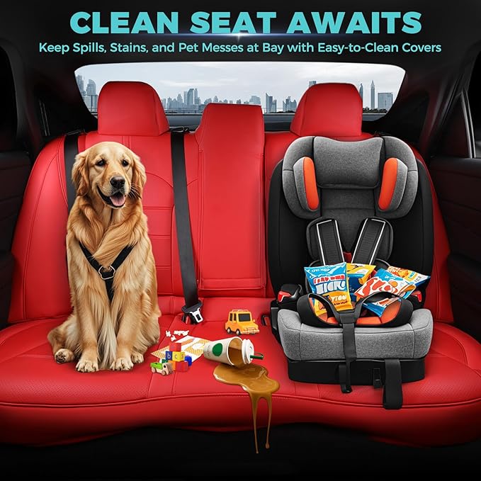 Custom Seat Covers for Toyota Camry 2018-2024, Red | Only Fit for Camry LE/SE/SE Nightshade 2018-2024, Not for Hybrid, Full Coverage, Faux Leather, Scratch-resistant, Easy-clean - Image 6