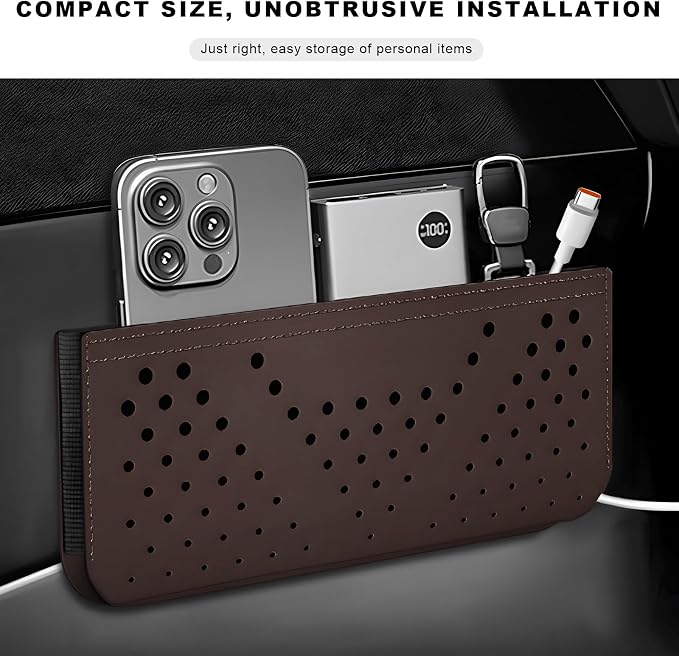 Car Seat Side Pocket Organizer, Auto Center Console Storage Pocket with Adhesive Tape, Multifunctional Leather Tray Pouch Sunglasses Holder for Car Seat Door Window (Brown) - Image 6