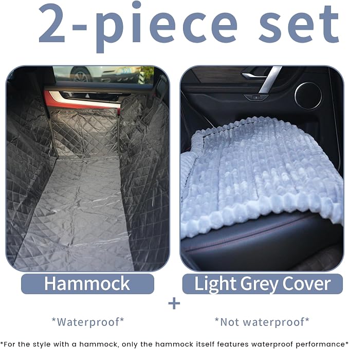 Dog Car Seat Cover 2 Piece Seat Waterproof Hammock and Light Grey Cover | Scratch Proof Nonslip Back Seat Pet Bed Mat for Travel Durable Soft Back Seat Covers for Cars Trucks and SUVs - Image 2
