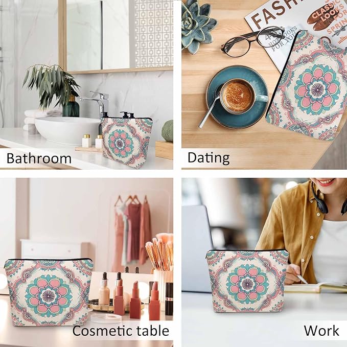 Woman Makeup Bag Mandala, Ethnic Tribal Mandala Floral Boho Makeup Bags Travel Cosmetic Bags Toiletry Makeup Organizer Pencil Pouch Make Up Cosmetic Bag For Owners Lady Birthday Gifts - Image 6