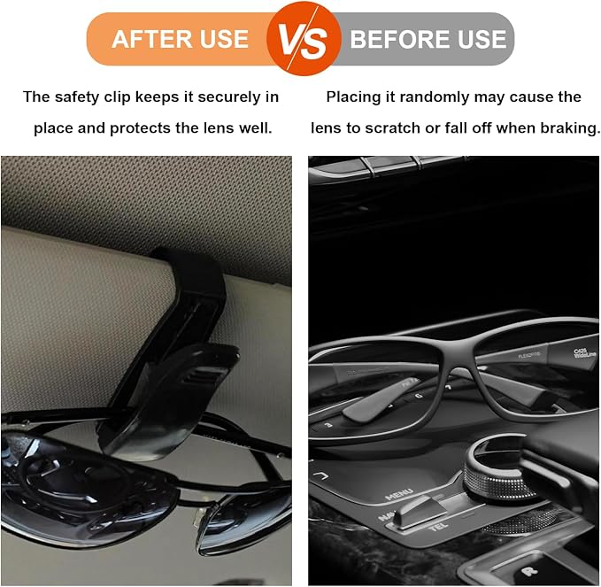 2 PCS Sunglass Holder for Car Sun Visor, Eyeglasses Hanger Mount Visor Organizer with Ticket Card Clip, Universal Glasses Hanger Clip Auto Interior Accessories for Car SUV Truck - Image 4