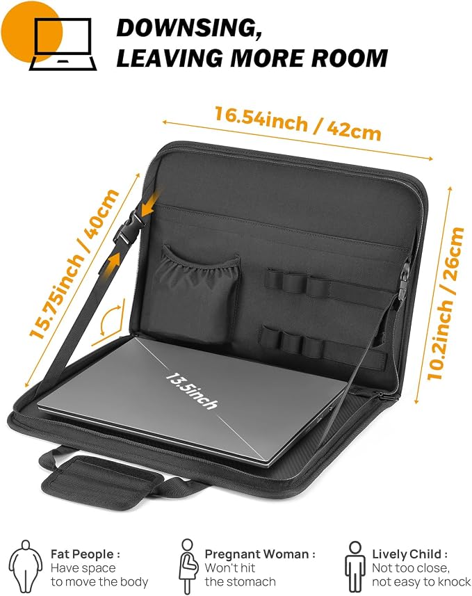 JOYTUTUS 3 in 1 Steering Wheel Eating Tray Upgraded(16.1 * 10 inch), Car Back Seat Laptop Desk, Multifunctional Car Office Bag, Car Work Table for Writing, Car Organizer for Kids, Commuters, Family - Image 5