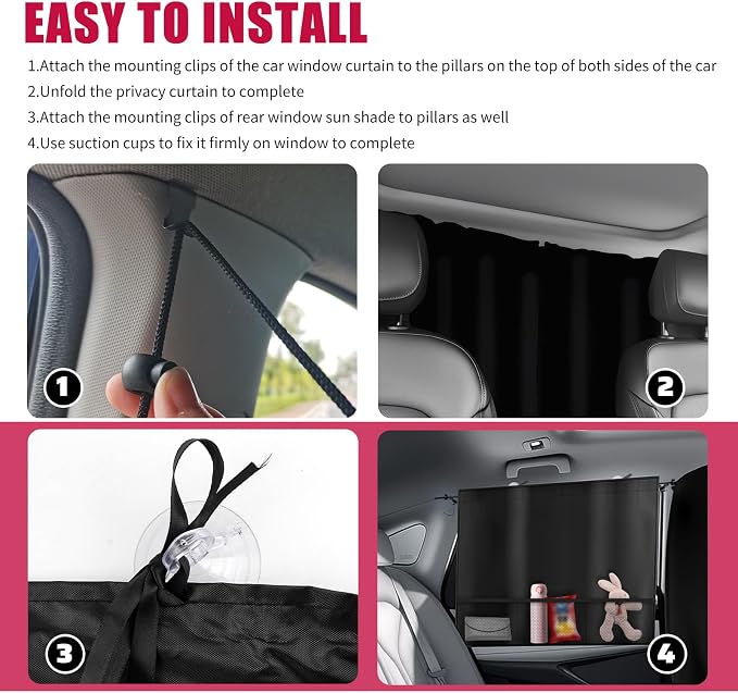3PCS Car Privacy Curtains Set,Upgraded Car Window Shades & Cars Divider Curtain with Storage Pockets,Portable Cars Curtains for Windows for Sun Blocking & Privacy Protection - Image 5