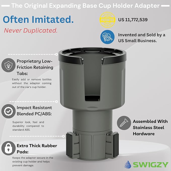 Car Cup Holder Expander Adapter for Large Water Bottles - [Patented & Upgraded] - Holds: Hydro-Flask, Yeti, Nalgene, Owala, 32-40oz - Adjustable Expandable Insert Extender - Universal (Gray) - Image 2
