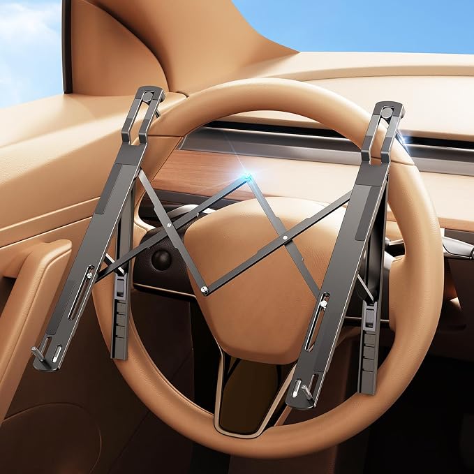 Car Laptop Mount Steering Wheel Tray Holder, Height Adjustable Car Desk for Laptop Computer Tablet, Foldable Portable Lap Laptop Stand for Car Vehicle Workstation Accessories Truck SUV Tesla by DICMKY