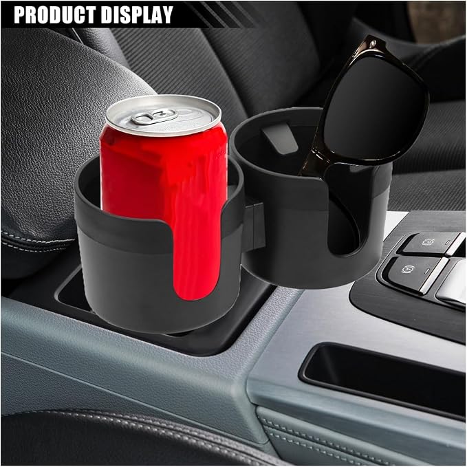 Car Double Cup Holder Extender, 2-in-1 Car Cup Holder Adapter with Adjustable Base, Universal Multifunctional Cup Holder Organizer for Beverage, Snack, Cup, Bottle Storage (Black) - Image 6