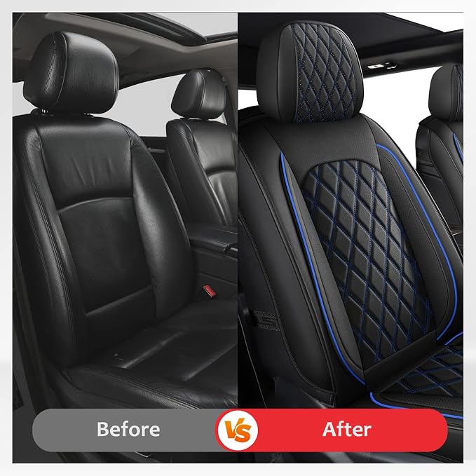 Front Seat Covers,Leather Car Seat Covers Blue for Sedan Truck SUV | Car Seat Covers,Leather Car Seat Cover,2pcs front seat covers, Universal Seat Protector For Families, Pets,Commuter - Image 4