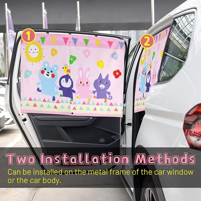 Car Window Shade for Baby, 2pcs Magnetic Auto Sun Shades for Side Windows Double Layer Full & Half Shade Options, Cute Patterns Car Window Curtains for Sun Glare Block - Image 6
