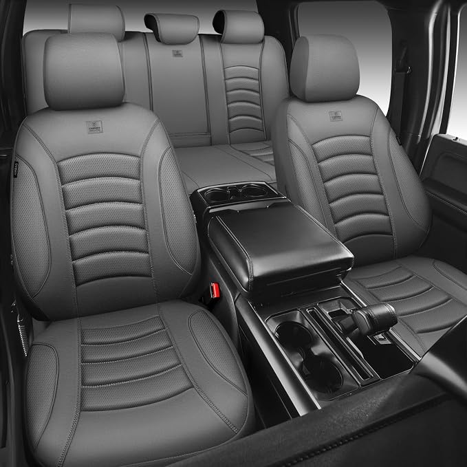 CAR PASS 3D Foam PU Leather Car Seat Covers, Universal Seat Covers Full Sets for Trucks SUV Sedan Automotive Seat Covers Armrest Airbag Compatible Waterproof Comfortable Faux Nappa Leather All Gray - Image 3