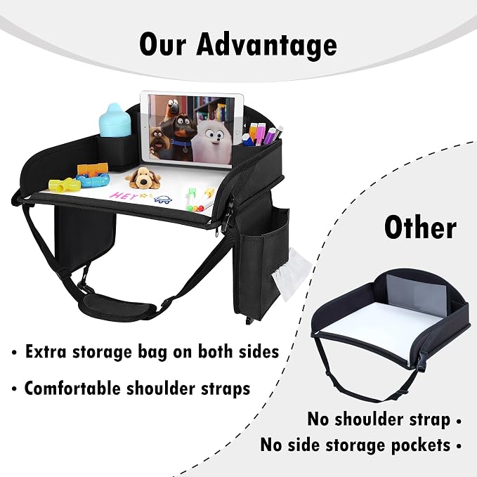 Kids Travel Tray for Toddler Car Seat, Road Trip Activities for Kid | Road Trip Essentials Accessories Lap Tray with iPad Holder Stand & Dry Erase Board as Travel Gifts for Kid,2PC - Image 3