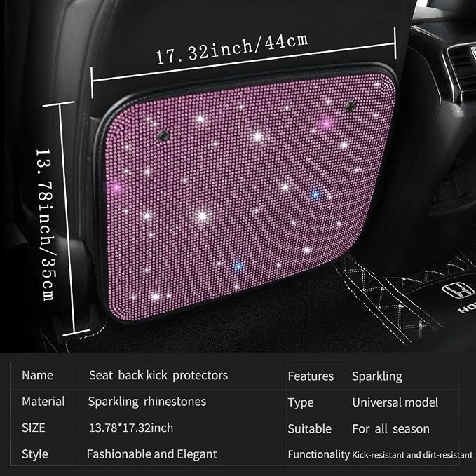 Luster Crystal Car Seat Back Protectors Automobile Kick Mats with Sparkling Rhinestones, Bling Bling Diamond Auto Seat Back Kick Protectors Interior Accessories Universal Fit Pink 2Pcs - Image 3