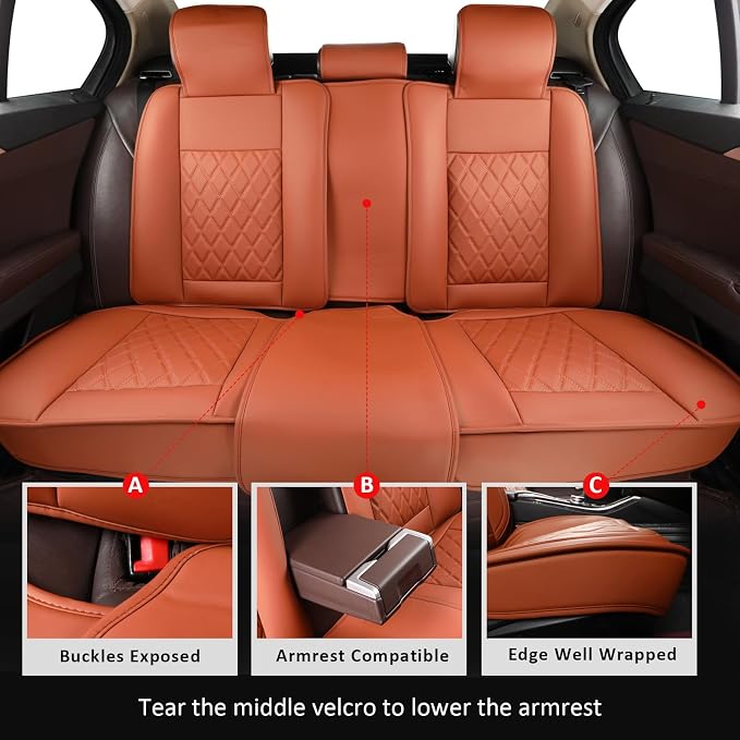Seat Covers Full Set,Leather Seat Covers Car Seat Protector Brown | Waterproof Car Seat Covers,Universal Seat Cover Automotive Seat Protector For SUV Sedan Truck For Families,Pets,Commuter - Image 4
