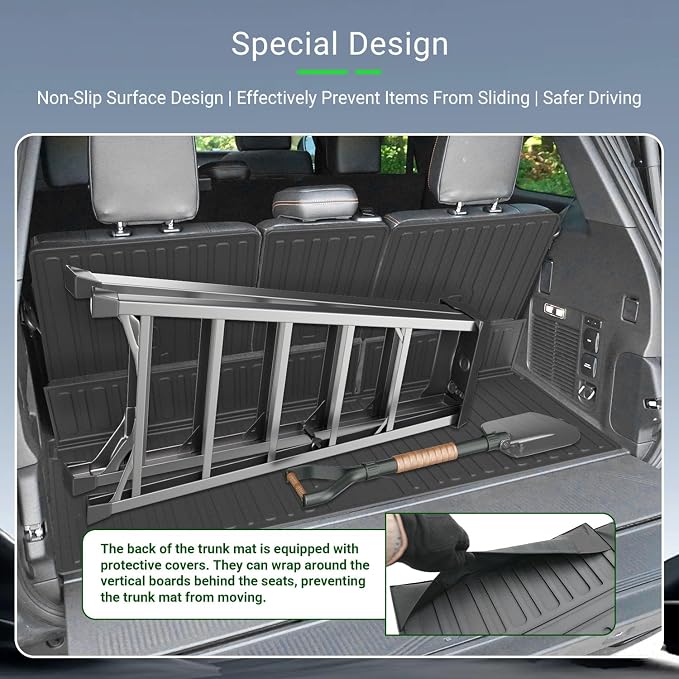 xipoqix Cargo Mat Compatible with 25-26 Ford Expedition Lincoln Navigator | Trunk Mat Backrest Liner TPE Cargo Liner Replacement for 2025 2026 Ford Expedition Accessories (Trunk Mat+Backrest Mats) - Image 4