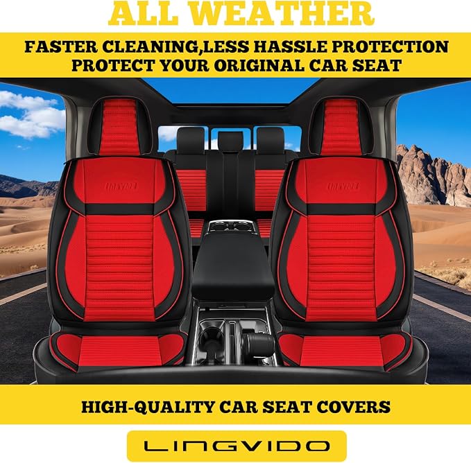 Front Car Seat Covers, Faux Nappa Leather for Sedan SUV, 2 Seats | Waterproof, Breathable and Airbag Compatible, Helps Reduce Slipping, Red+Black - Image 3