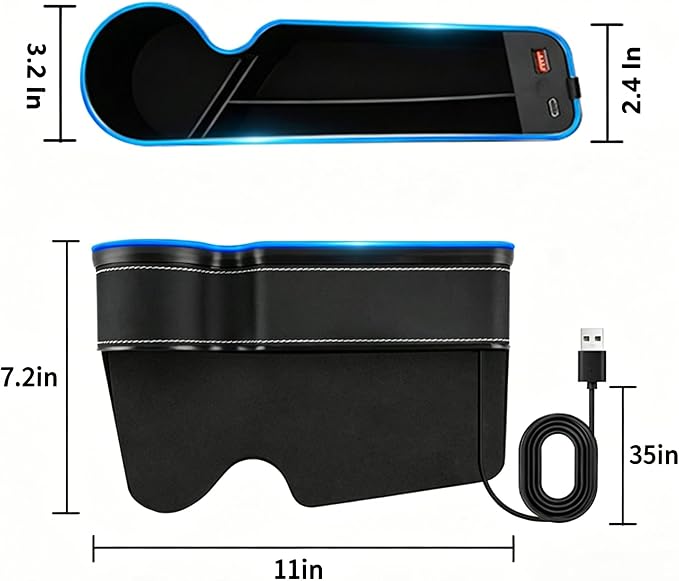 7 Color Led Car Seat Gap Filler Organizer Car Seat Pocket Gap Filler with USB+C Fast Charger,Car Gap Organizer Storage 2023 Console Side Seat Gap Filler fit for Passenger Side(Black-passenger side) | USB & Type C Fast Charging,Console Side Organizer Cu... - Image 7