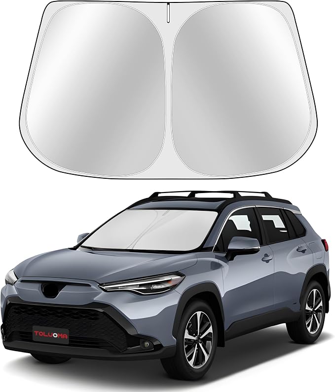 Custom Fit Windshield Sun Shade for Toyo-ta Corolla Cross 2022-2025 - Full Coverage, 210T Reflective Fabric, Double-Layer Design - Blocks 99% UV Rays, Keeps Car Cool, Easy to Install and Store by Toluoma