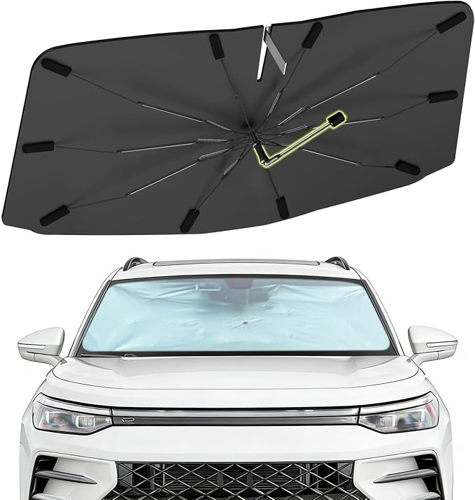 Windshield Sun Shade Umbrella for Volkswagen Tiguan 2018-2025 Front Windows | Foldable Car Sunshade with 360° Rotating Shaft, Custom fit Tiguan Sun Visor Shield for UV Blocking and Heat Insulation by Visufy