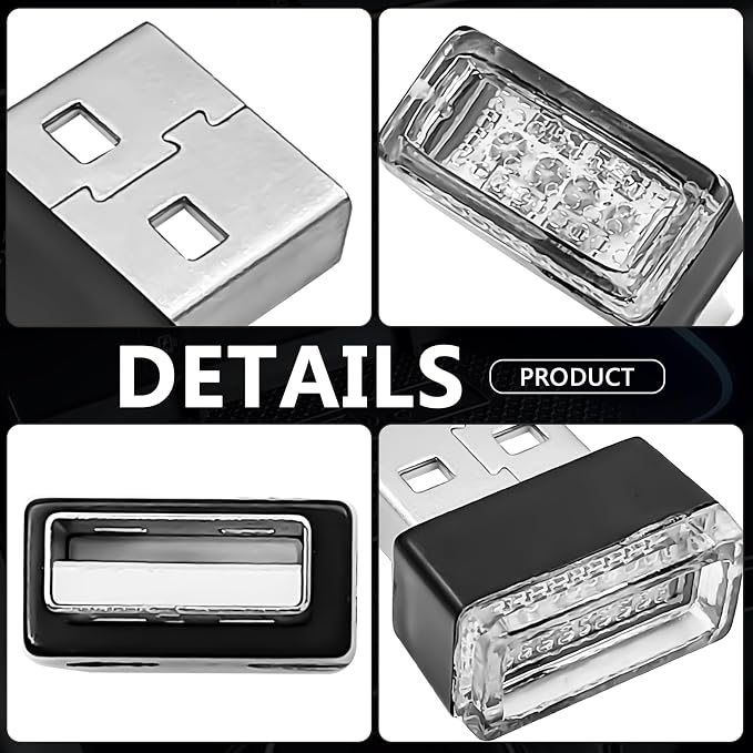 4 PCS USB LED Car Interior Ambient Lighting Kit, Portable Plug-in Atmosphere Lamp Decor Night Light, Universal Vehicle Interior Accessories for Most Cars (Red) - Image 4