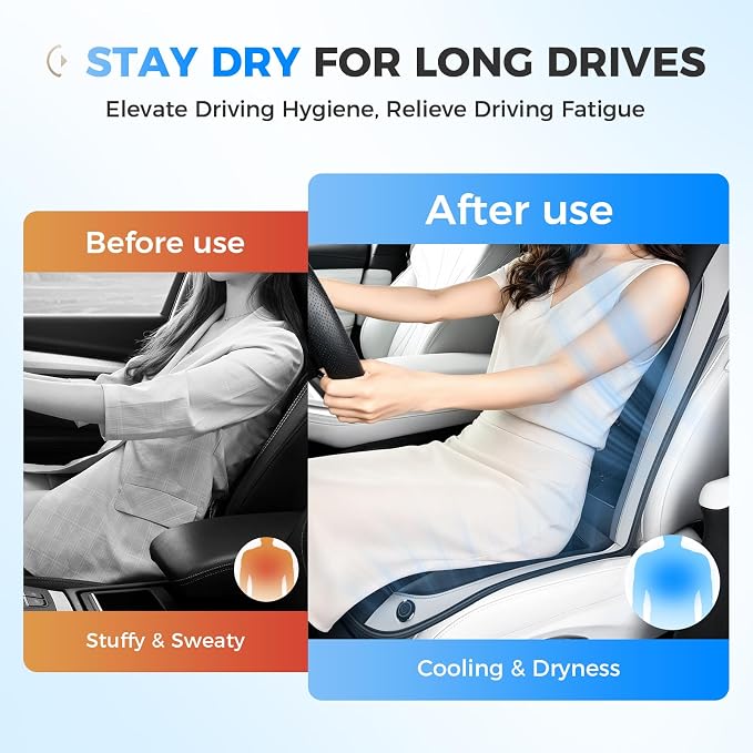 Coverado Cooling Car Seat Cover, 12V-24V Ventilated Front Seat Cushion for Car, 3-Speed Adjustable Seat Cover for Summer Driving Seat, Universal Fit for Car SUV Truck Van - Image 6