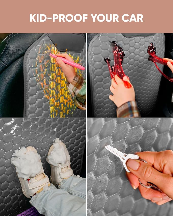 Kick Mat Back Seat Protector - Car Back Seat Cover for Kids Feet - Waterproof & Sturdy Protector for Upholstery from Dirt, Mud, Scratches and Stain (Gray) - Image 8