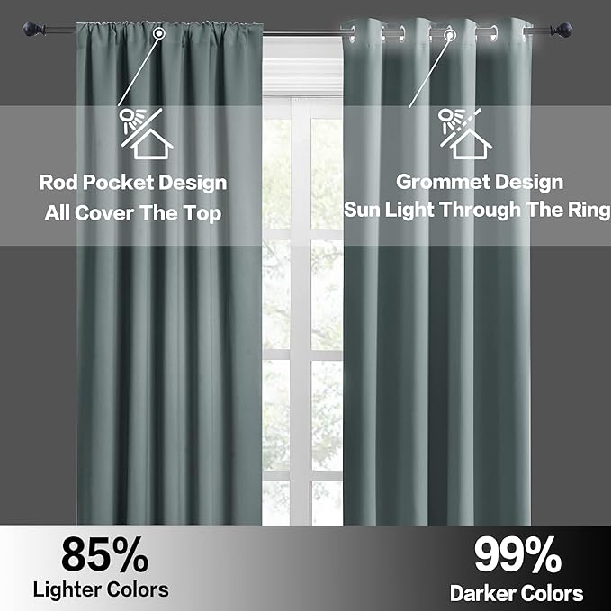 RYB HOME Blackout Curtains for Bedroom Living Room Nursery 63 inches Long | Thermal Insulated, Privacy Protection, Rod Pocket, Drapes for Office Home Theater, W42 x L63, Dusty Blue, 2 Panels - Image 6