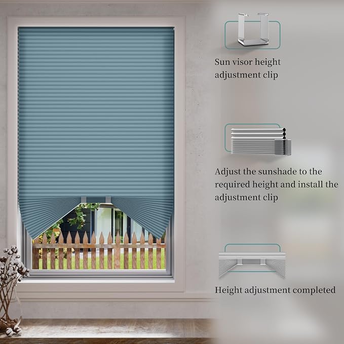 Myshade Arch Window Shades Half Circle Light Filtering Cellular Shades Cordless No Drill Blinds for Windows Half Moon Honeycomb Fabric No Tools Shades Easy Install (1PCS Blue 24" W X 12" H) - Image 4