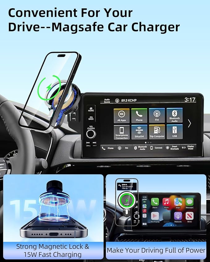PZK Car Phone Holder for Toyota Prius 2023-2025 2026 Accessories 12.3-Inch | Strong Magnetic 15W Fast Wireless Charger Car Phone Mount with Sunglasses Storage Box 360° Rotation Magsafe Phone Stand - Image 6