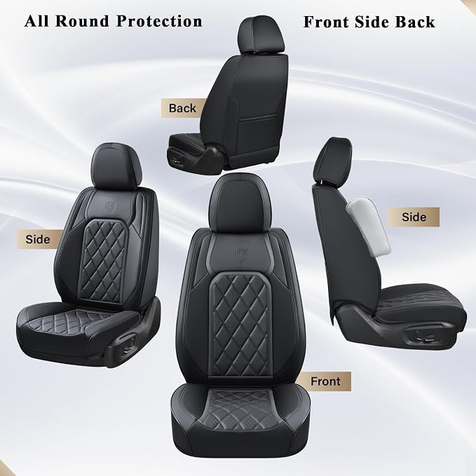Coverado Car Seat Covers, Front Seat Cover, 2 Pack Waterproof Seat Covers for Cars, Luxury Faux Leather Car Seat Cushions, Car Seats Protectors, Black Car Seat Covers Universal Fit for Most Vehicles - Image 8
