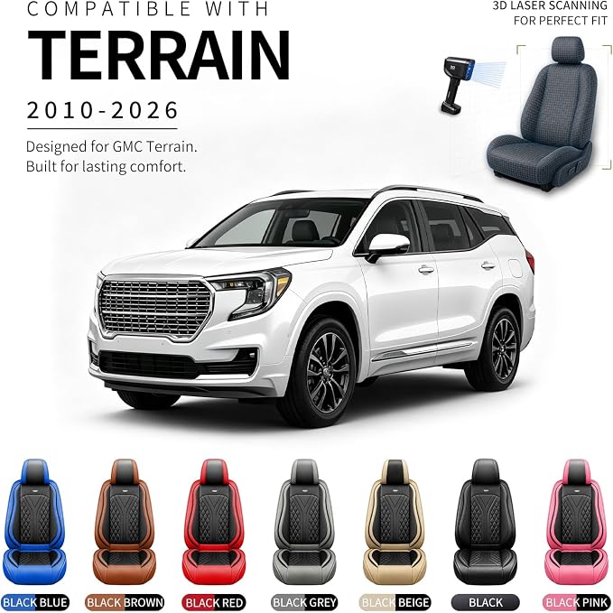 for GMC Terrain 2010-2025 2026 Car Seat Covers, Full Set, Blue | Luxury Full Coverage Leather Seat Protectors, Waterproof Breathable, Non-Slip, Easy to Install, Airbag Compatible, All-Season - Image 4