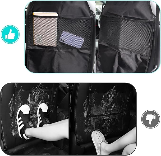 2 PCS Kick Mat Back Seat Protector, Waterproof Auto Seat Back Cover Protector with 2 Mesh Pockets, Anti-Mud Backseat Protective Cover Large Kick Mats for Car Truck SUV - Image 6