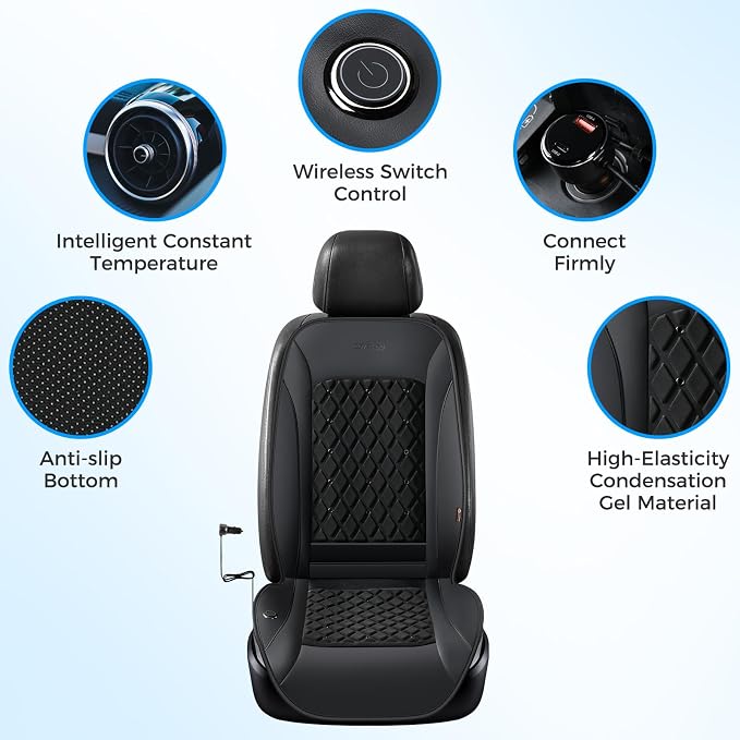 Coverado Cooling Car Seat Cover,Ventilated Car Seat Cushion with 8 Fans, Cooled Seat Cover for Car SUV Truck Universal Fit, Fashion Black - Image 3