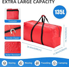 Extra Large travel duffel bag with Strong Handles, 135L Waterproof duffel bag, Durable Zippers, Extra Large Storage Totes for Space Saving and Moving Supplies, Red - Image 2